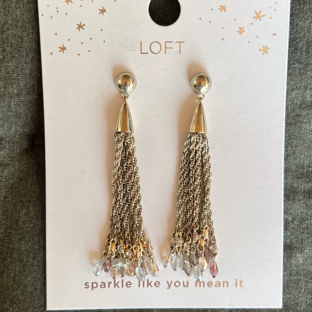 NWT LOFT sparkly chain dangled crystal earrings